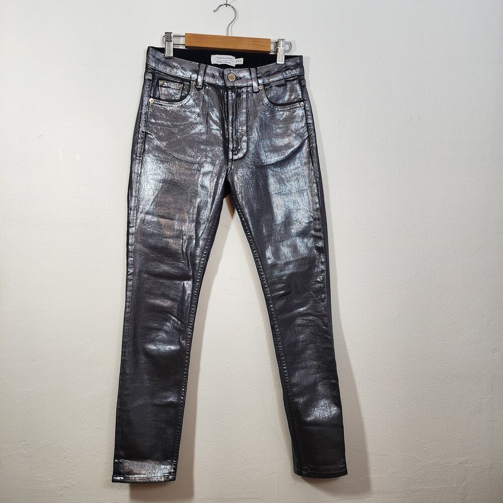 Silver metallic skinny jeans